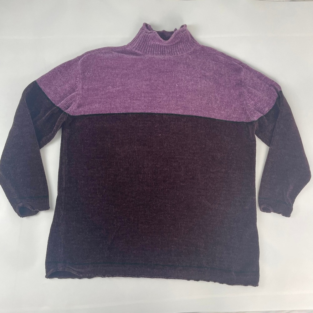 Vintage Chenille Sweater Mock‎ Neck Women Plus Size 22W/24W Purple Colorblock